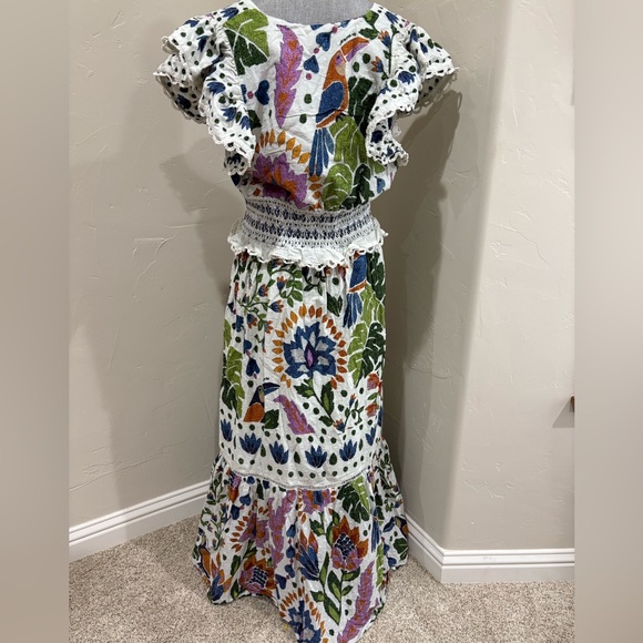 Farm Rio Summer Garden Embroidered Smocked Maxi Dress Floral Cotton XL - Picture 8 of 11